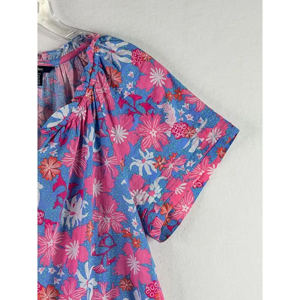 Hatley Short Sleeve Peasant Blouse Floral Pink Blue Womens Large
